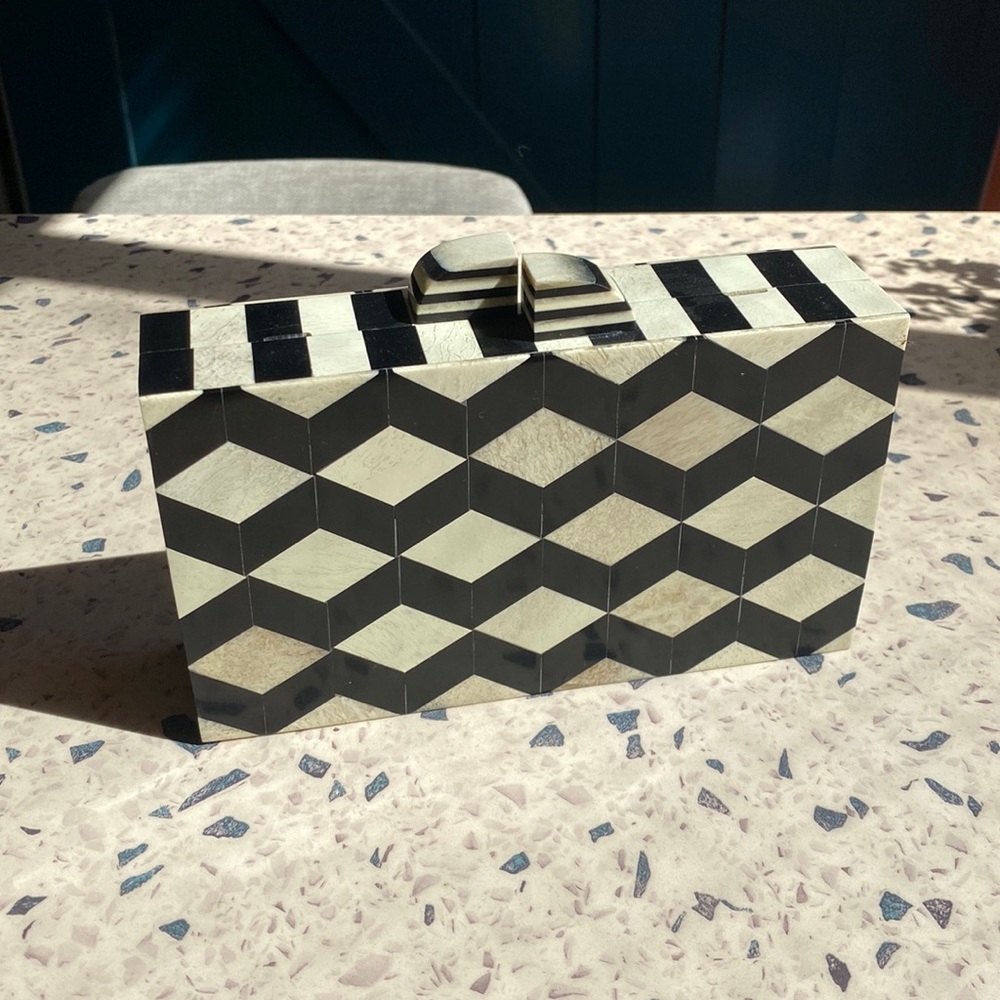 Zara Art Deco Wood and Polymethyl Acrylate Purse NWT